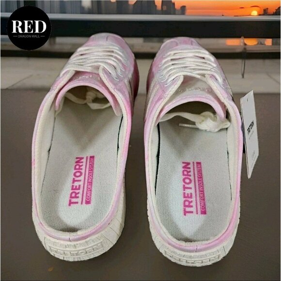 Tretorn Lace up Sneaker Mules Easy Nylite Canvas Pink White Dye - Women's Size 9 - Picture 5 of 15